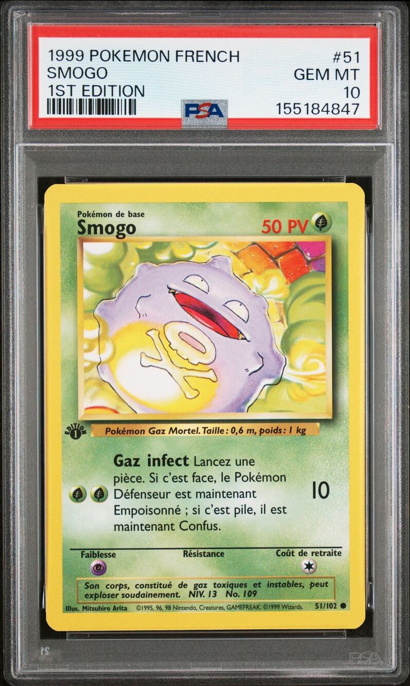 PSA 10 GEM MINT Koffing (Smogo) 1st Edition 51/102 1999 French Base Set Graded